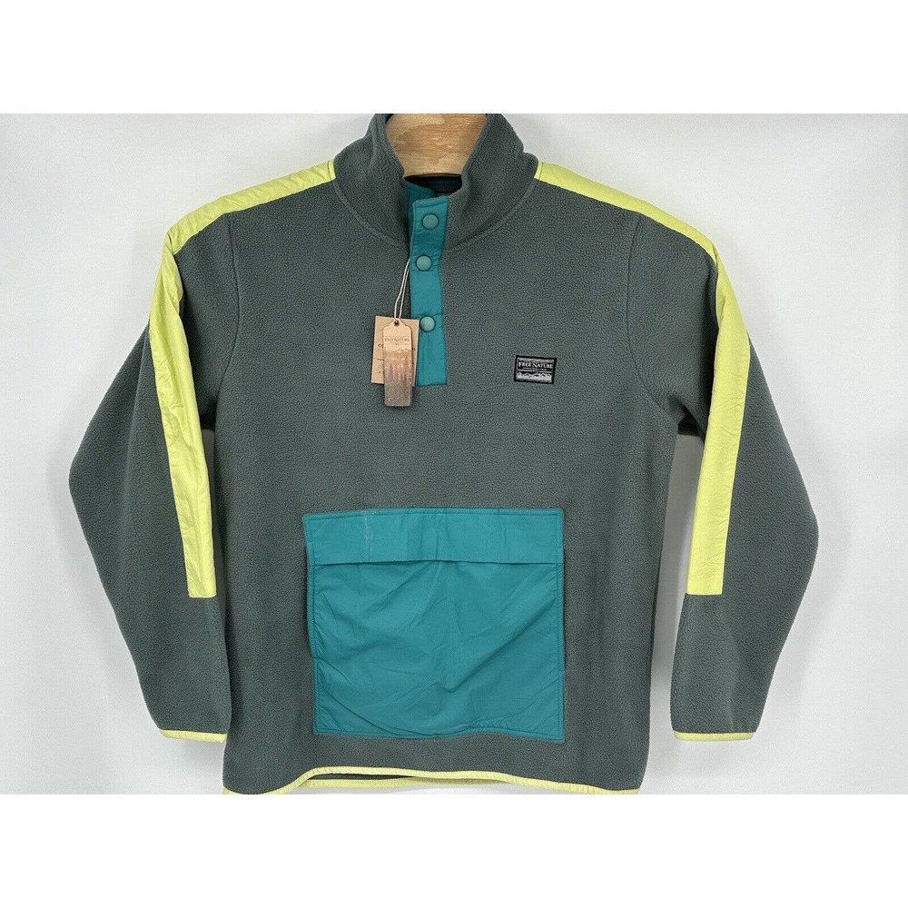 Free Nature Mens Size Medium Gray/multicolor Fleece Quarter Zip Pullover‎ NWT